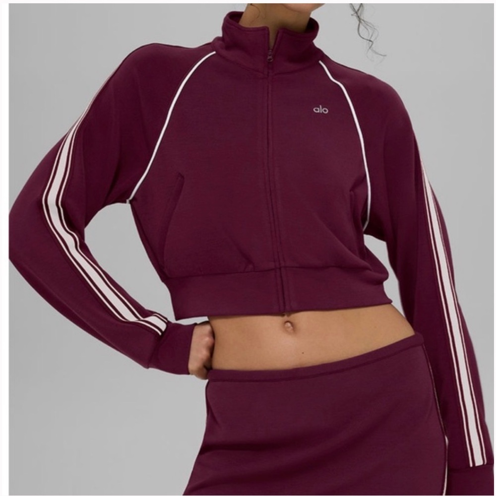 ALO Yoga Track Star Full Zip Jacket and Mini Skirt Set
